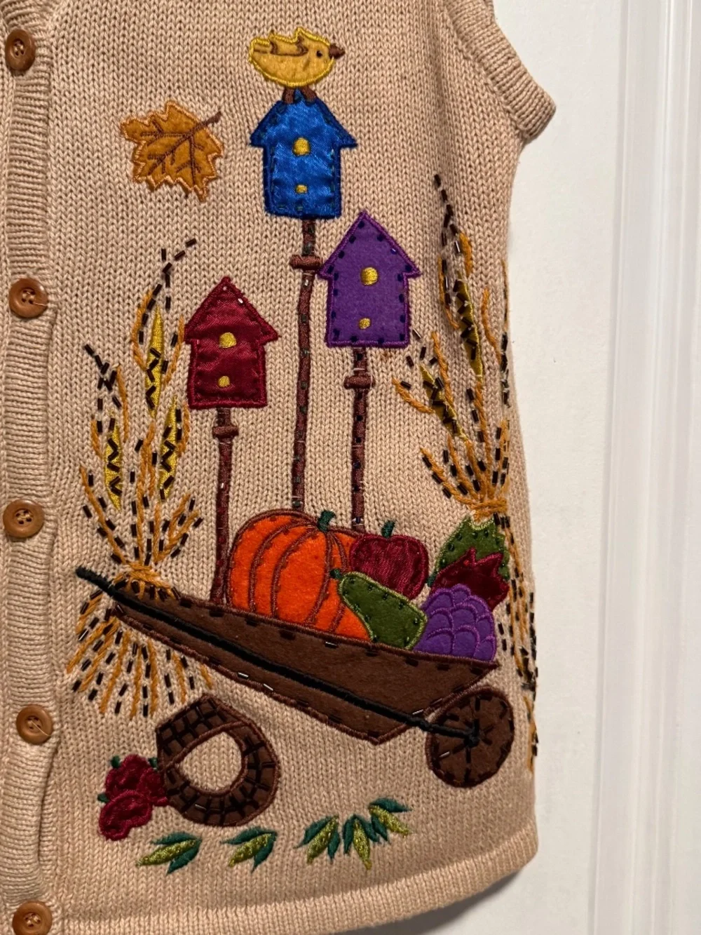 Vintage Bobbie Brooks 90's Fall Harvest Teacher Sweater Vest Button Front Small